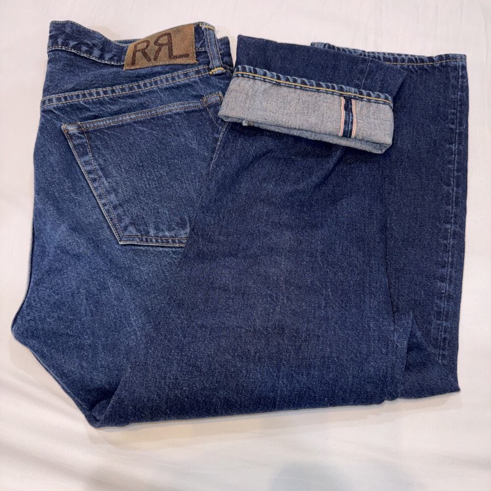 RRL Double RL Selvedge Jeans Men 34x32 Slim Fit Dark Wash Rigid Denim Button Fly